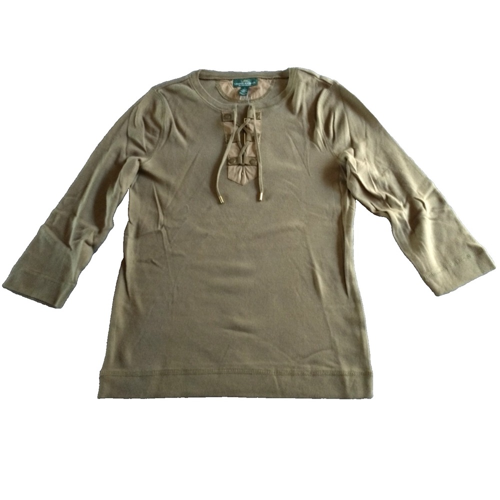 Ralph‎ Lauren Jeans Co Top Drawstring Front LRL Womens S 100% Cotton Olive NWT